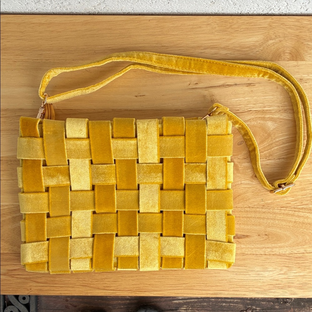 Anthropologie Yellow Velvet Woven Shoulder Bag Purse
